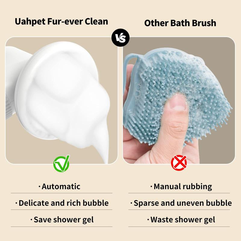 Uahpet Wireless Auto-Foaming Pet Bath Brush with Soap Dispenser - Effortless Lathering for Dogs and Cats